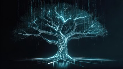 Digital tree on dark background
