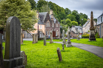dunblane cathedral, medieval, church, cemetery, headstones, scotland, uk 