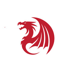 Fototapeta premium Red dragon head winged logo design. Winged dragon vector in red color.
