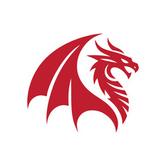 Red dragon head winged logo design. Winged dragon vector  in red  color.
