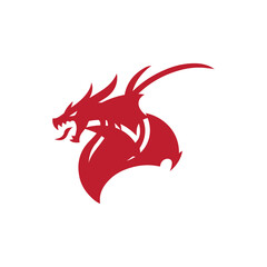 Red dragon head winged logo design. Winged dragon vector  in red  color.