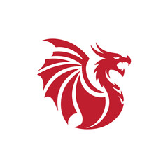 Red dragon head winged logo design. Winged dragon vector  in red  color.