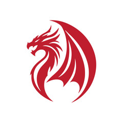 Red dragon head winged logo design. Winged dragon vector  in red  color.