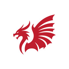Red dragon head winged logo design. Winged dragon vector  in red  color.