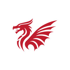Red dragon head winged logo design. Winged dragon vector  in red  color.