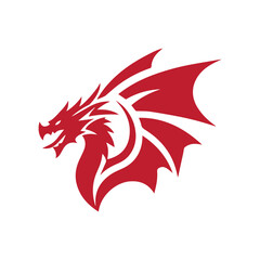 Fototapeta premium Red dragon head winged logo design. Winged dragon vector in red color.