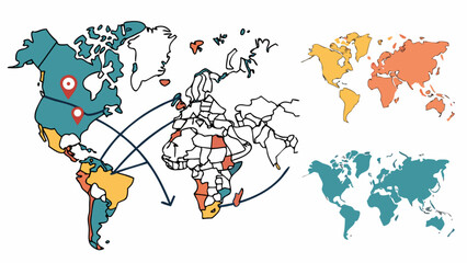 World map illustration with global connections and destinations for travel and business planning concept design