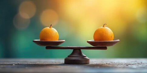 A perfectly balanced scale with weights on either side, representing equilibrium and equality , mass, detail