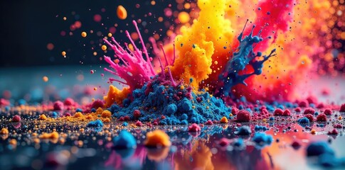 Vibrant Color Explosion Shattered Paint and Glass Art Depicting Controlled Chaos and Destruction
