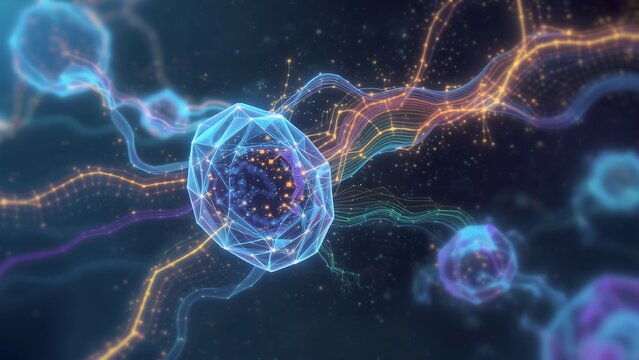 Abstract digital illustration of cells and interconnected neural networks - Powered by Adobe