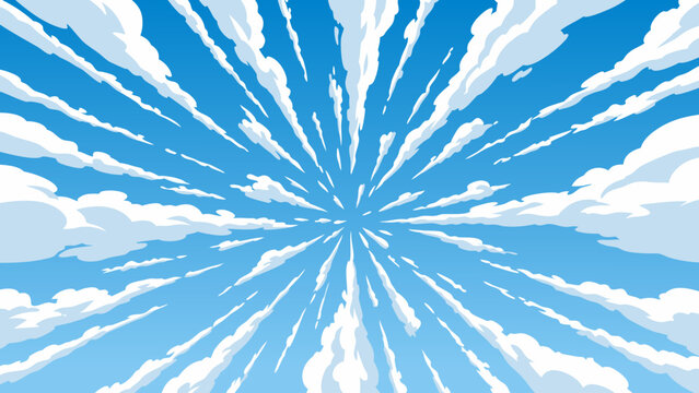 Manga Anime Cartoon Sky Illustration with Converging Clouds Towards a Central Point