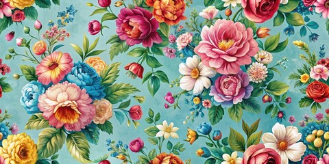 Floral Wallpaper Closeup with Blue Background