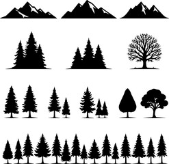 Obraz premium Nature Landscape Silhouette SVG Bundle | Mountains Trees Forest Vector Set