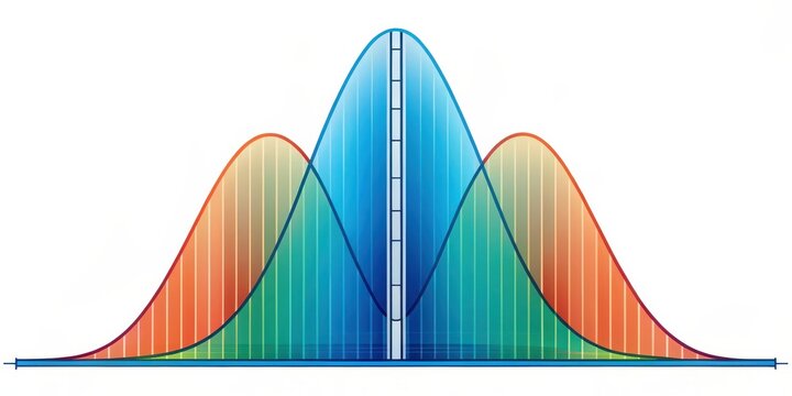 A bell curve formed by the superposition of three identical Gaussian curves of varying phases