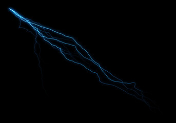 A vibrant blue electrical discharge streaks across a pitch-black background, resembling a lightning bolt or energy stream.  Its branches and intricate details create a dynamic, energetic visual.