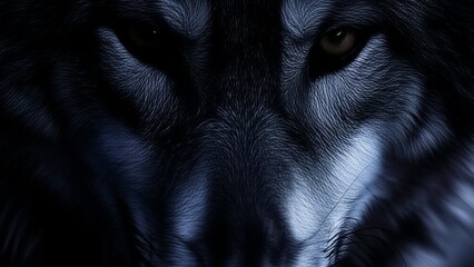 Close-Up Dark Wolf Face with Intense Eyes – Mysterious Animal Portrait

