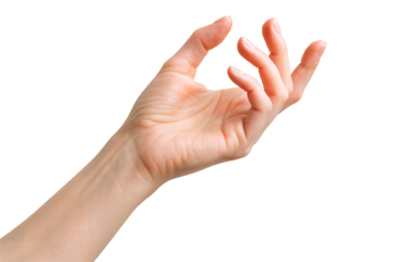 Elegant female hand reaching out gracefully against a transparent background.