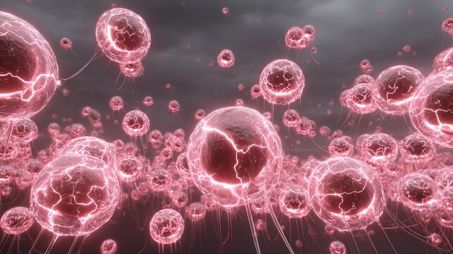 Pink glowing orbs, abstract, digital art