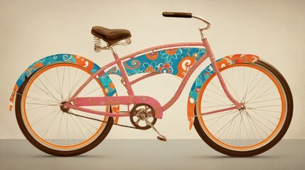 Fototapeta premium Ornate bicycle with colorful floral fenders.