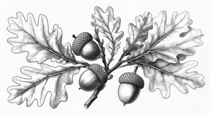 Detailed illustration of oak leaves and acorns (1)