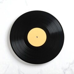Black vinyl record on marble
