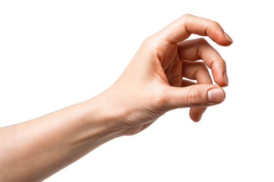 A close-up of a delicate female hand gently curling with a soft touch.