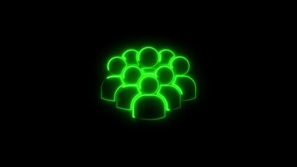Group of glowing green people silhouettes illustrating community and network connection