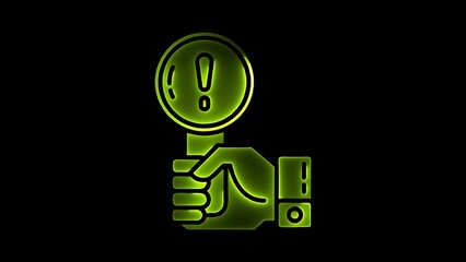 Illuminated hand holding an exclamation point sign on a black background