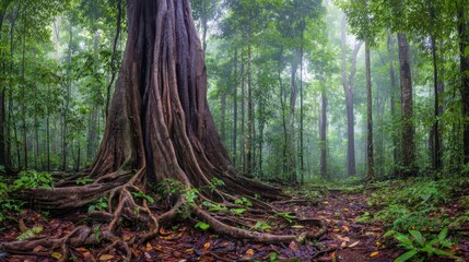 Fototapeta premium Majestic rainforest tree with extensive roots.