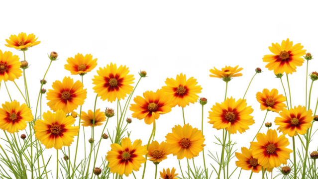 yellow coreopsis flowers isolated on transparent background