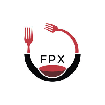 FPX Restaurant and Food Logo with Fork Plate Bowl Icon &ndash; Modern Dining and Catering Branding Design. FPX Letter Logo.
