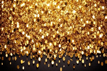 Gold glitter confetti on black background