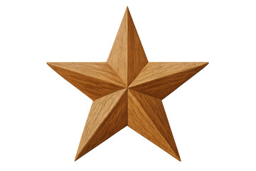 Wooden five-pointed star isolated on transparent background