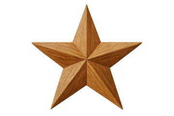 Wooden five-pointed star isolated on transparent background