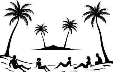 Romantic Couple Silhouettes at the Summer Beach" 