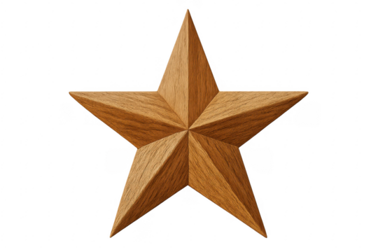Wooden five-pointed star isolated on transparent background