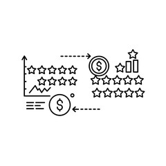 Financial growth chart with stars and dollar signs silhouette