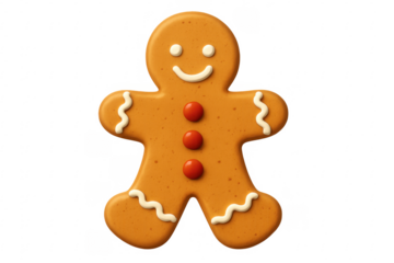Smiling gingerbread man cookie on transparent background representing christmas festivities