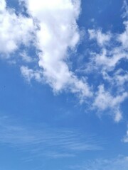 Bright blue sky with fluffy white clouds
