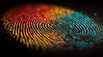 Vibrant, multi-colored fingerprint swirls, symbolizing security, identity, technology, and unique human essence, perfect for innovative branding and design projects