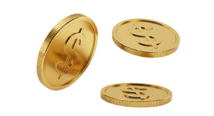 Golden Dollar Coins isolated on a transparent background