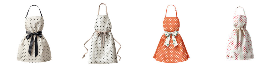 Charming Aprons with Polka Dots in Various Colors on White