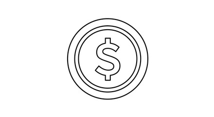 Simple Line Art Dollar Coin Illustration on White Background