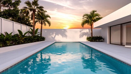 private swimming pool surrounded by a white modern wall
