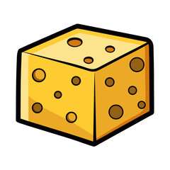 Yellow cheese cube with holes isolated on white background