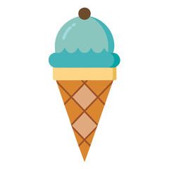 Blue ice cream cone with waffle cone isolated on white background