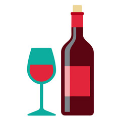 Bottle of red wine and glass isolated on white background on white background 