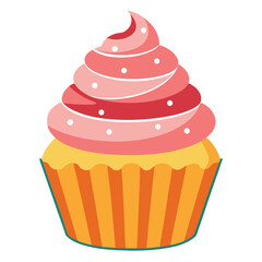 A delicious pink frosted cupcake isolated on a white background
