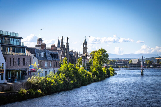 Inverness, River Ness, buildings on banks of the river, scotland, uk, europe