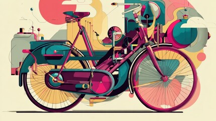 Fototapeta premium Colorful, stylized bicycle illustration.